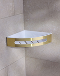 Corner Shower Basket Brushed Brass, White liner Signature (1)