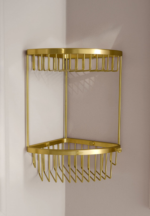 Corner Basket Two Tier Brushed Brass (1)