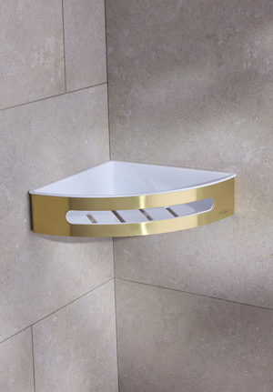 Hörnduschkorg 882 Signature Borstad mässing, vit korg (1)